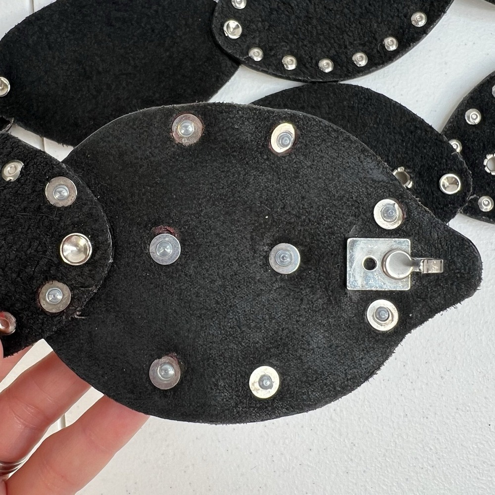Leather Studded Belt Large 38 Bling Buckle Conch Style Black Silver Southwestern - Picture 11 of 16